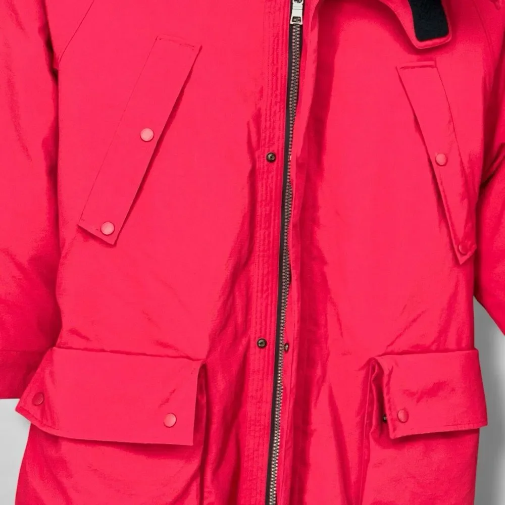 Nautica Goose Down Raccoon Fur Trim Trench Parka Coat Womens Large Belted Hooded